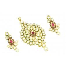 Fashion white Crystal Polki red stone bridal jewelry Pendant earring Gold Plated